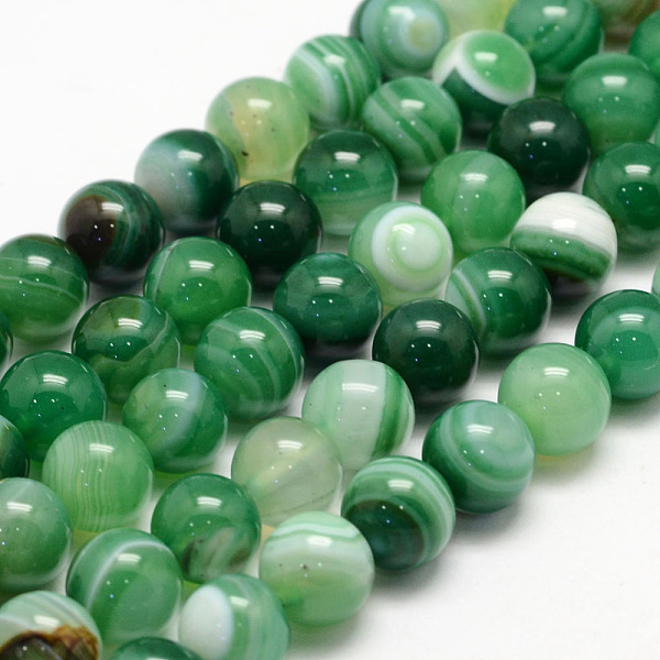 

PandaHall Natural Striped Agate/Banded Agate Bead Strands, Round, Grade A, Dyed, Sea Green, 8mm, Hole: 1mm, about 47~48pcs/strand, 14.5 inch...