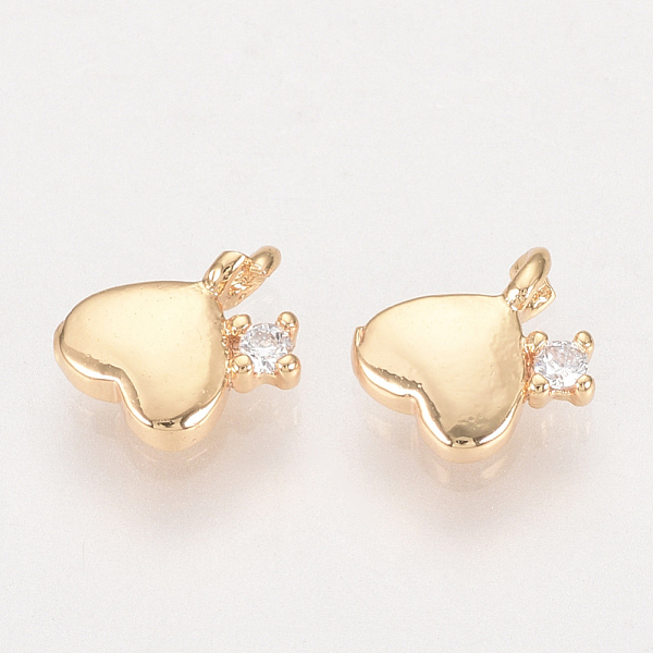 

PandaHall Brass Charms, with Cubic Zirconia, Nickel Free, Real 18K Gold Plated, Heart, Golden, 7x6x2mm, Hole: 1mm Brass+Cubic Zirconia Heart..., Clear