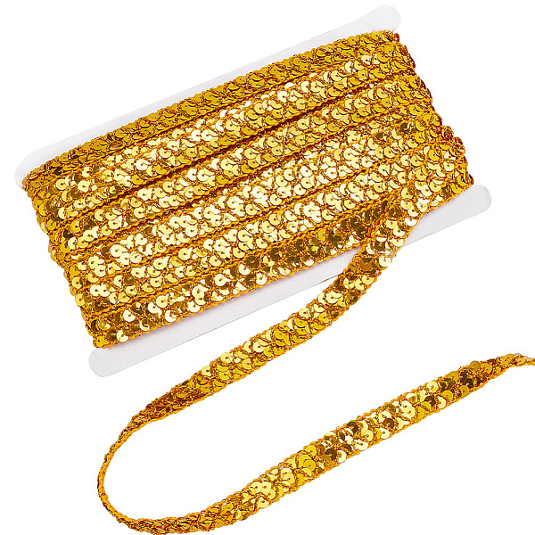

PandaHall PH 14 Yards Bling Lace Trim, Golden Elastic Sequin Trim 15mm Wide Crafts Sequin Strip Shiny Sewing Paillette Ribbon for Halloween..., Gold
