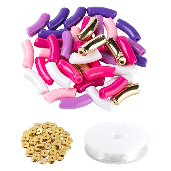 

PandaHall DIY Jewelry Making Kits, Including Curved Tube CCB Plastic & Opaque Acrylic Beads, Brass Spacer Beads, Elastic Crystal Thread..., Multicolor