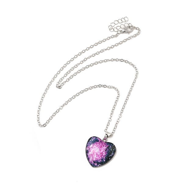

PandaHall Glass Heart with Cloud Pendant Necklace, Platinum Alloy Jewelry for Women, Plum, 20.24 inch(51.4cm) Alloy Cloud Purple