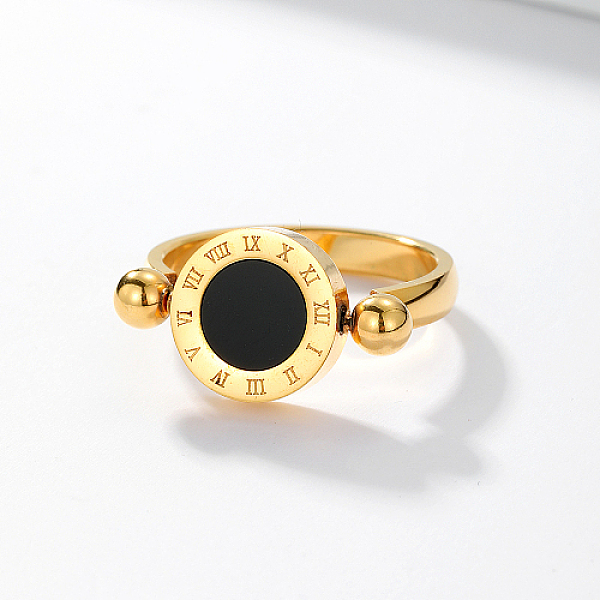 

PandaHall Roman Numerals Brass Finger Ring, Flat Round Signet Ring, Golden, no size Brass Flat Round Black