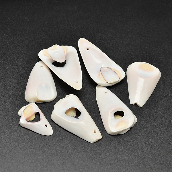 

PandaHall Natural Shell Nuggets Beads, Bisque, 35~40x24~26x4~5mm, Hole: 1mm, about 100pcs/500g Other Sea Shell Triangle Orange