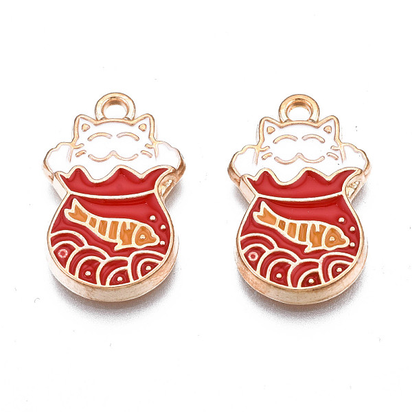 

PandaHall Alloy Enamel Pendants, Cadmium Free & Lead Free, Cat, Light Gold, Dark Red, 21x13x2mm, Hole: 1.6mm Alloy+Enamel Cat Shape