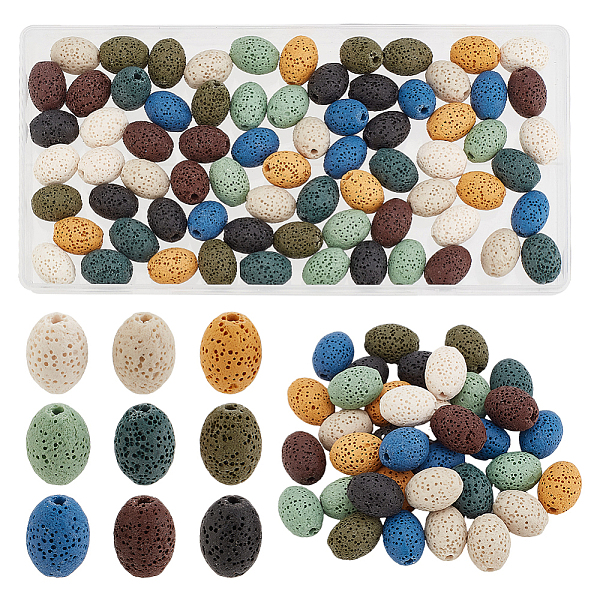 

PandaHall ARRICRAFT 81pcs 9 colors Natural Lava Rock Beads Strands, Dyed, Rice, Mixed Color, 15~15.5x11~11.5mm, Hole: 2mm, 9pcs/color Lava..., Multicolor