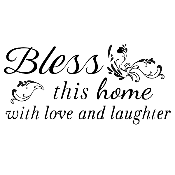 

PandaHall PVC Quotes Wall Sticker, for Stairway Home Decoration, Word Bless This Home with Love and Laughter, Black, 50x23cm Plastic Word...