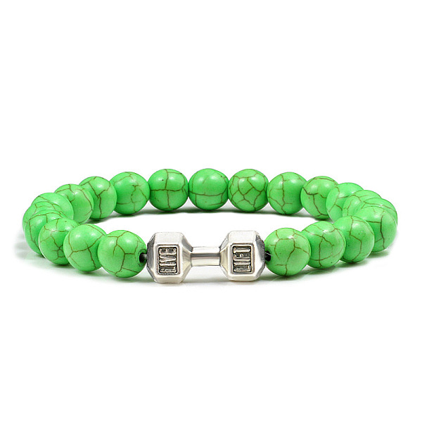 

PandaHall Blue turquoise alloy dumbbell jewelry bracelet for men's high-end and versatile accessories Natural Gemstone