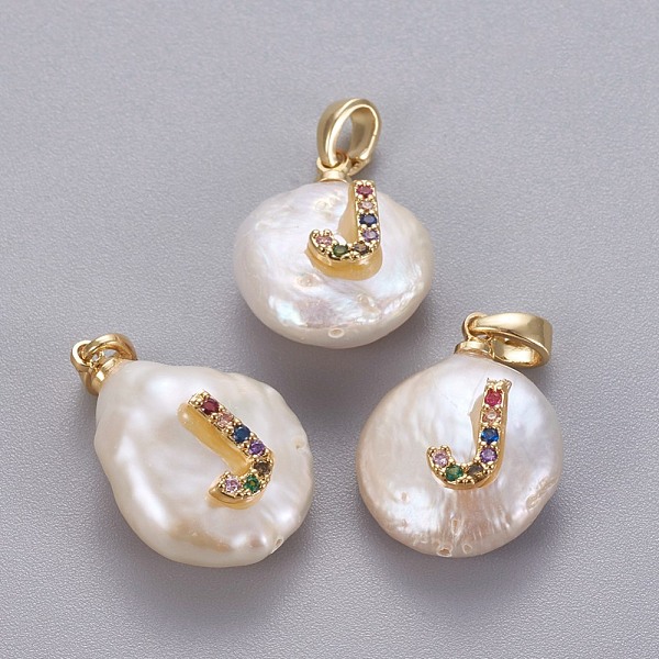 

PandaHall Natural Cultured Freshwater Pearl Pendants, with Brass Micro Pave Cubic Zirconia Findings, Nuggets with Letter, Long-Lasting...