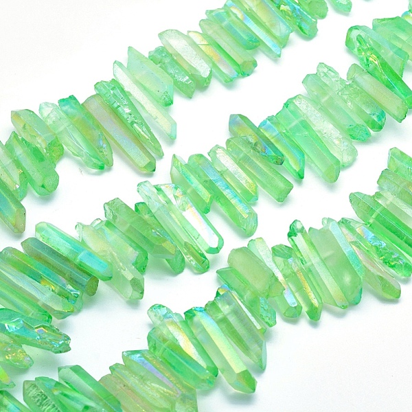 

PandaHall Electroplated Natural Quartz Crystal Beads Strands, Dyed, Nuggets, Rainbow Plated, Light Green, 20~39x5~12mm, Hole: 1~1.5mm, about...