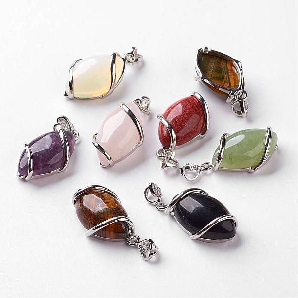 

PandaHall Natural Mixed Stone Pendants, with Brass Rhinestone Findings, Horse Eye, 36x17.5x7~9mm, Hole: 2.5x4mm Mixed Stone Oval Multicolor