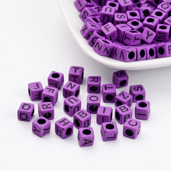 

PandaHall Mixed Letters Opaque Acrylic Cube Beads, Horizontal Hole, Medium Orchid, 6x6x6mm, Hole: 3mm Acrylic Cube Purple