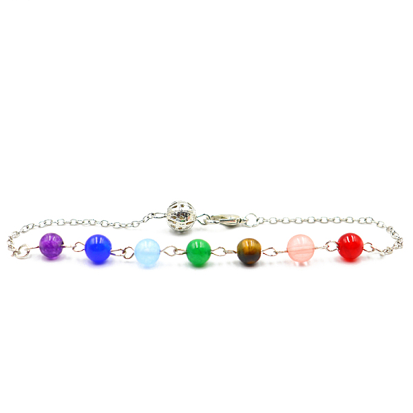 

PandaHall Natural Mixed Gemstone Round Beaded Dowsing Pendulum Pendant Decorations, Chakra Yoga Theme Jewelry for Home Display, Silver...