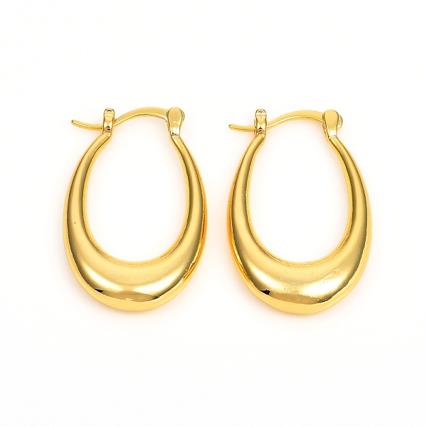 

PandaHall Brass Hoop Earrings, Long-Lasting Plated, Oval, Real 18K Gold Plated, 28x18x4.8mm, Pin: 0.7x1mm Brass Oval