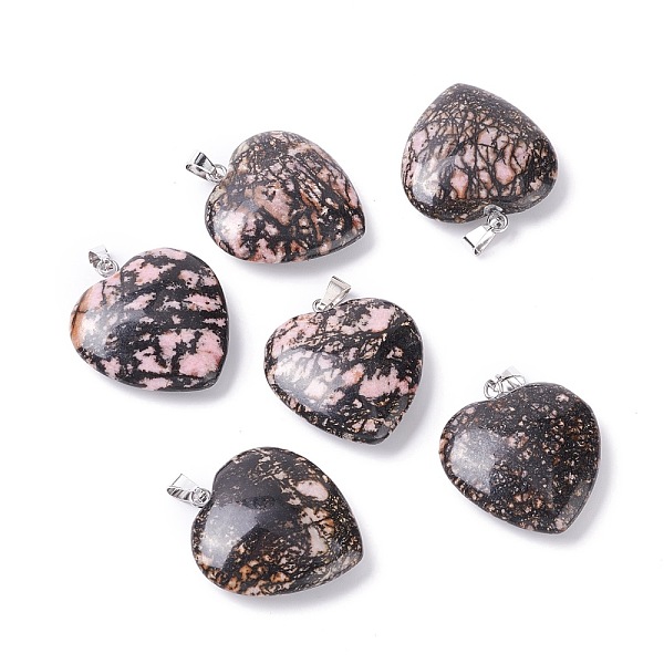 

PandaHall Natural Rhodonite Pendants, with Platinum Tone Brass Findings, Heart, 27~28x24.5~26x6~8.5mm, Hole: 2.4x5.6mm Rhodonite Heart
