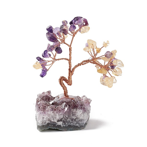 

PandaHall Natural Yellow Quartz & Amethyst Tree Display Decoration, Druzy Amethyst Base Feng Shui Ornament for Wealth, Luck, Rose Gold Brass...