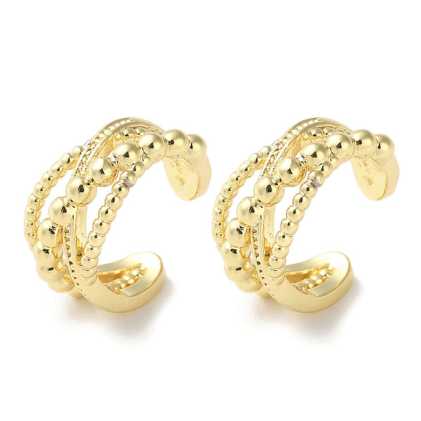 PandaHall Rack Plating Brass Criss Cross Cuff Earrings, Lead Free & Cadmium Free, Real 18K Gold Plated, 13x15x7.5mm Cubic Zirconia Cross