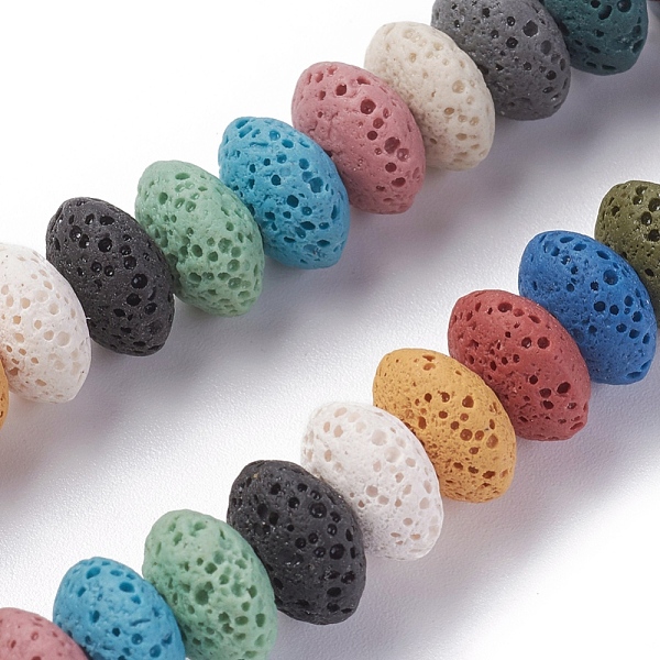 

PandaHall Natural Lava Rock Beads Strands, Dyed, Rondelle, Mixed Color, 10~11x6mm, Hole: 1.8mm, about 34 pcs/Strand, 7.87 inch(20cm) Lava..., Multicolor