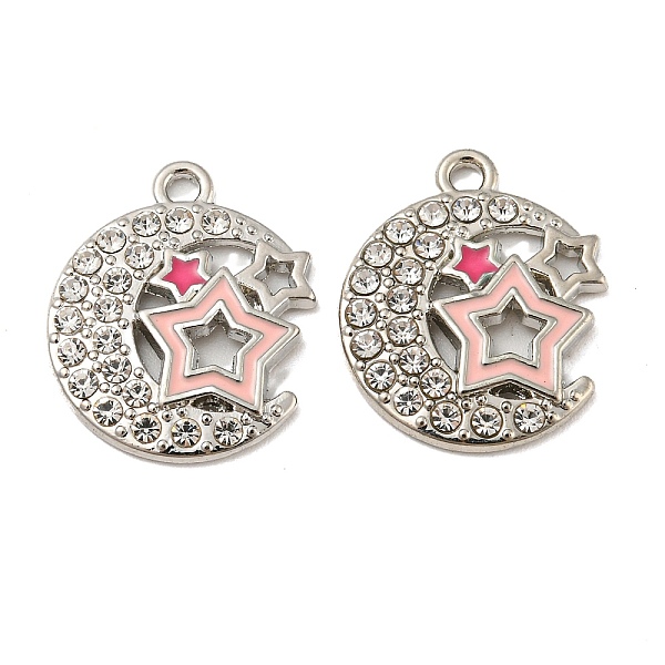 

PandaHall Alloy Enamel Pendants, with Rhinestone, Long-Lasting Plated, Moon with Star Charm, Platinum, 19.5x16x2mm, Hole: 1.6mm Alloy..., Pink