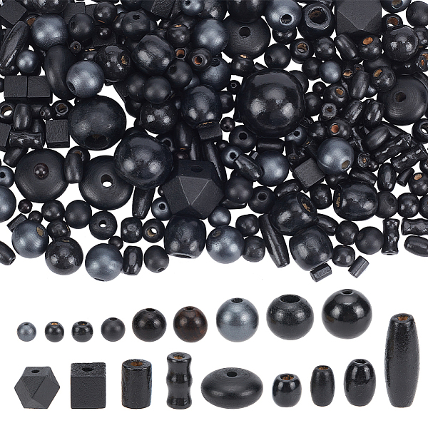 

PandaHall Natural Wood Beads, Mixed Shapes, Black, 6~30x6~30mm, Hole: 2~4.5mm; about 700~740pcs/set Wood Mixed Shapes Black
