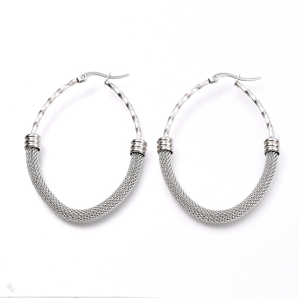 

PandaHall 304 Stainless Steel Mesh Hoop Earrings, Textured, Oval, Stainless Steel Color, 56x42x6mm, Pin: 0.8mm 304 Stainless Steel Oval