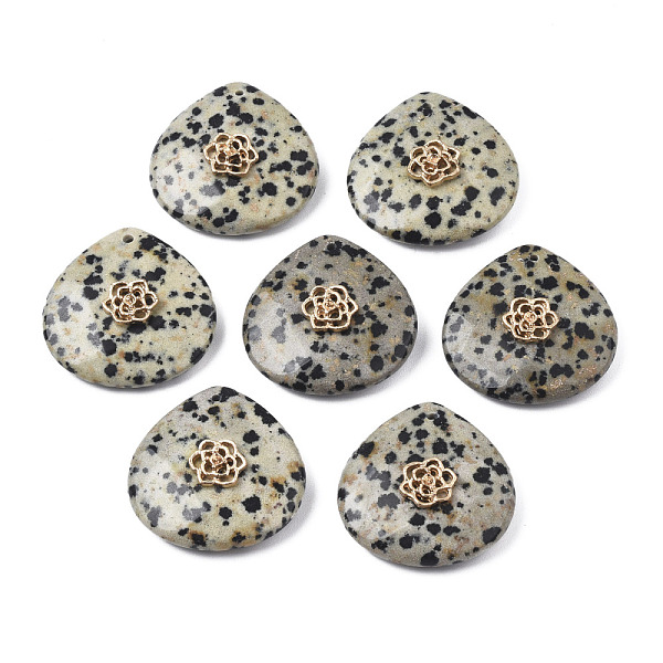 

PandaHall Natural Dalmatian Jasper Pendant Rhinestone Settings, with Light Gold Plated Flower Brass Findings, Faceted, Teardrop, Fit for...