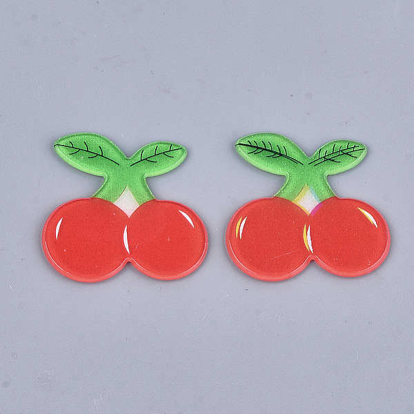 

PandaHall Plastic Cabochons, with Glitter Powder, Cherry, Red, 39x40x2mm Plastic Cherry Red