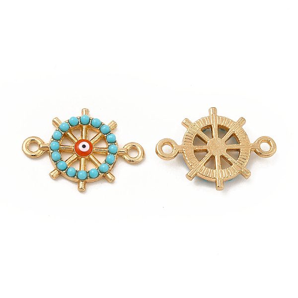

PandaHall Alloy Enamel Connector Charms, with Synthetic Turquoise, Helm Links with Red Evil Eye, Nickel, Light Gold, 20.5x14.5x3mm, Hole...