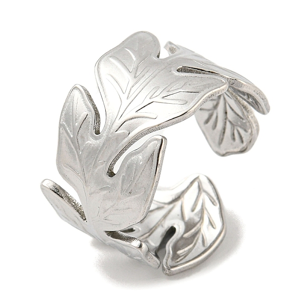 

PandaHall 304 Stainless Steel Open Cuff Ring, Leaf, Stainless Steel Color, Inner Diameter: 18mm 304 Stainless Steel Leaf