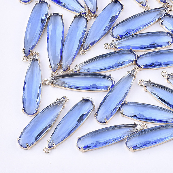 

PandaHall Transparent Glass Pendants, with Brass Findings, Faceted, Teardrop, Light Gold, Royal Blue, 32x8x4mm, Hole: 1.2mm Brass+Glass...