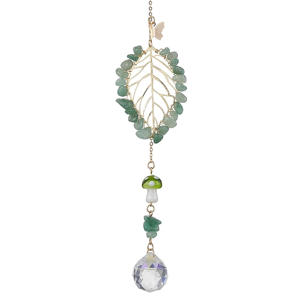 

PandaHall Green Aventurine with Glass and Lampwork Pendant Decorations, With Alloy Finding, Leaf, 250mm Green Aventurine Leaf