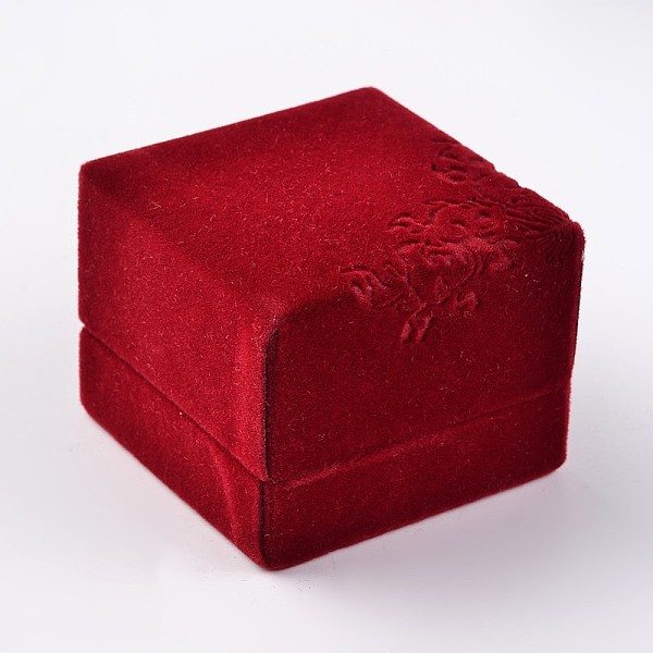 PandaHall Square Velvet Ring Boxes, Flower Pattern, Jewelry Gift Boxes, Red, 6x6x5cm Velvet Square Red