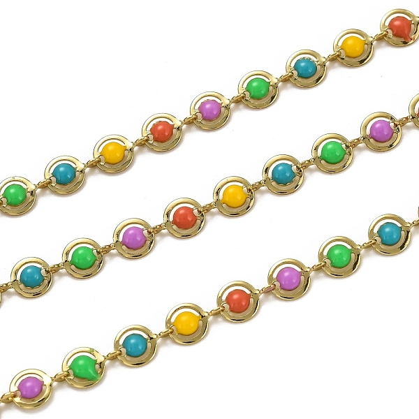 

PandaHall Brass Link Chains, with Enamel, Spool, Long-Lasting Plated, Unwelded, Flat Round, Golden, Colorful, Links: 9x6x1.5mm Brass+Enamel