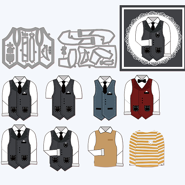 PandaHall GLOBLELAND 2Pcs Suit Cutting Dies Metal Men's Clothes Vest Tie Embossing Stencils Die Cuts for Paper Card Making Decoration DIY...