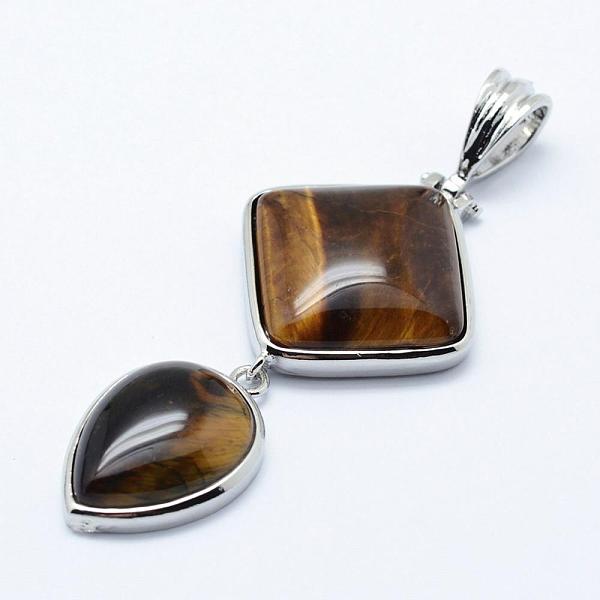 

PandaHall Natural Tiger Eye Big Pendants, with Brass Findings, Platinum, Teardrop & Rhombus, 53x25x7mm, Hole: 6x9.5mm Tiger Eye Others