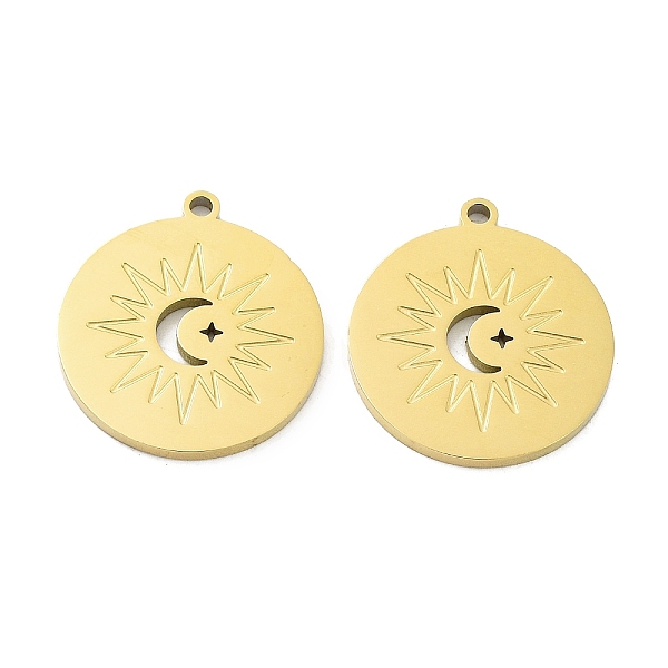 

PandaHall Ion Plating(IP) 316L Surgical Stainless Steel Pendants, Flat Round with Sun Charm, Real 18K Gold Plated, 24.5x22x1.5mm, Hole...
