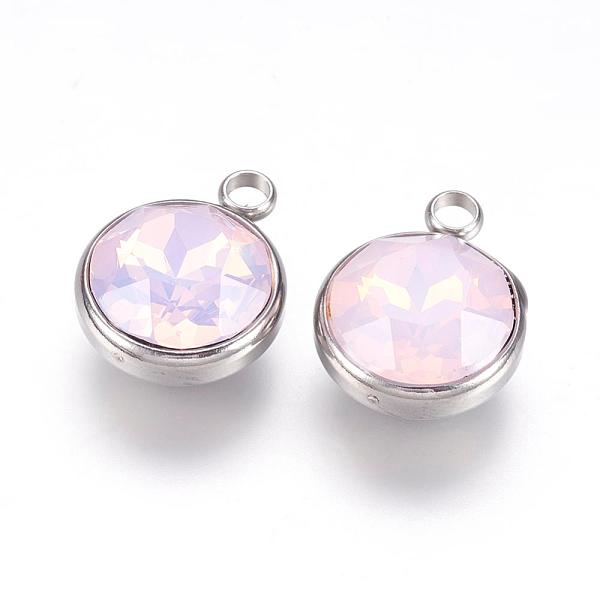 

PandaHall K9 Glass Rhinestone Pendants, with 304 Stainless Steel Findings, Flat Round, Pink, 18x14x9mm, Hole: 2.5mm Stainless...