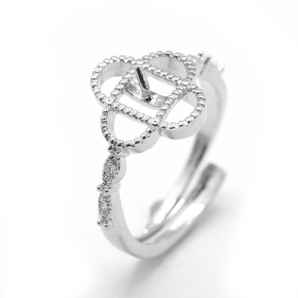 

PandaHall Brass Finger Ring Components, with Cubic Zirconia, For Half Drilled Beads, Adjustable, Clear, Platinum, 17mm Brass