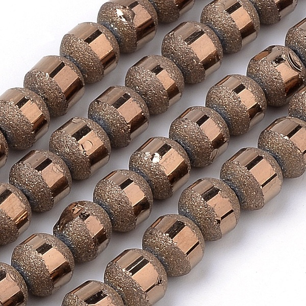 

PandaHall Electroplate Glass Bead Strands, Frosted, Round, Copper Plated, 4~4.5mm, Hole: 1mm, about 100pcs/strand, 15.7 inch Glass Round