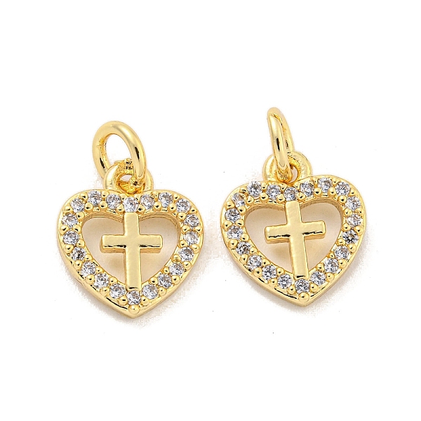 

PandaHall Brass Micro Pave Clear Cubic Zirconia Charms, Heart with Cross, Golden, 11x9.5x1.5mm, Hole: 3mm Brass+Cubic Zirconia Heart Clear