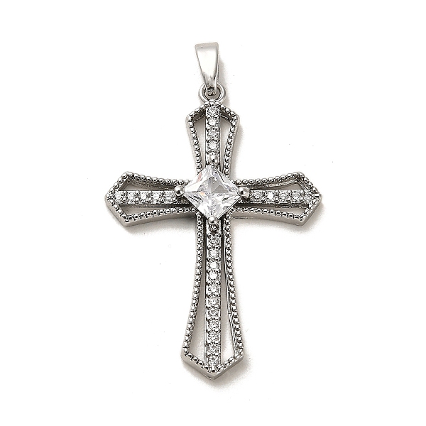 

PandaHall Brass Micro Pave Cubic Zirconia Pendants, Long-Lasting Plated, Corss, Platinum, 35.5x24.5x4.5mm, Hole: 4.5x2.5mm Brass+Cubic..., Clear