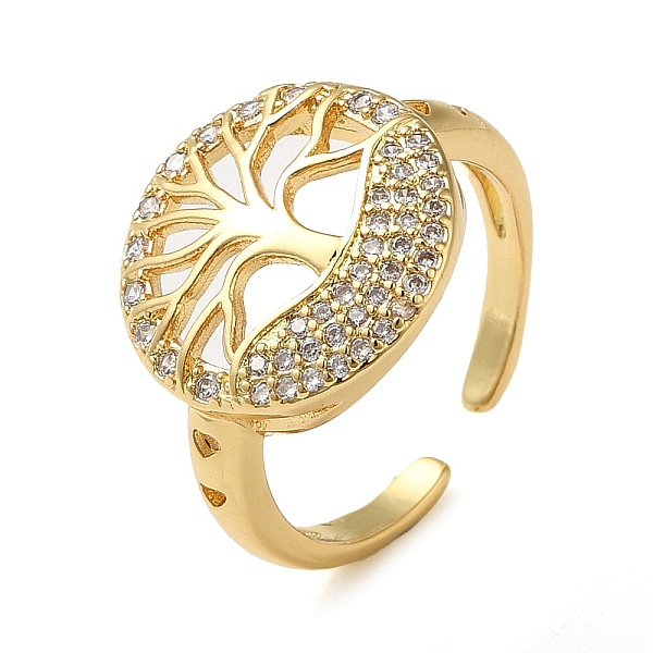 

PandaHall Brass Micro Pave Cubic Zirconia Open Cuff Ring, Tree of Life, Real 16K Gold Plated, US Size 6(16.5mm) Brass+Cubic Zirconia Tree of..., Clear
