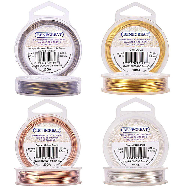 

PandaHall BENECREAT 2 Rolls 20-Gauge Tarnish Resistant Silver/Gold Coil Wire, 66-Feet/22-Yard in Total Copper Round