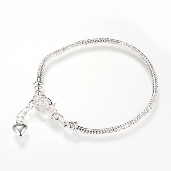

PandaHall Brass European Style Bracelet Making, with Iron Extender Chain, Silver Color Plated, 7-5/8 inch(195mm)x2.5mm Brass