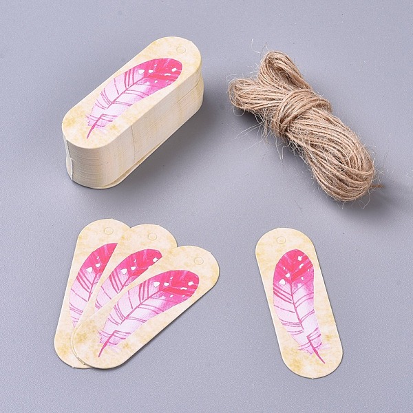 

PandaHall Paper Gift Tags, Hange Tags, For Arts and Crafts, with Jute Twine, Oval with Feather Pattern, Colorful, 60x20x0.5mm, 50pcs/set...