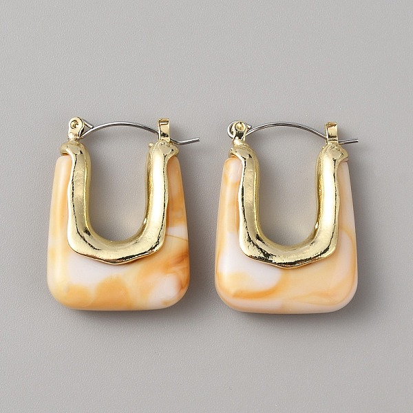 

PandaHall Acrylic Rectangle Hoop Earrings, Golden Alloy Jewelry for Women, PeachPuff, 30x22x8mm, Pin: 0.8mm Acrylic Rectangle Brown