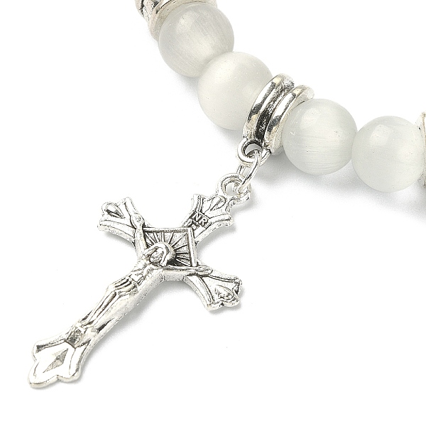 Bracelet Extensible En Perles Rondes œil De Chat Avec Breloques En Alliage Pour Femmes
