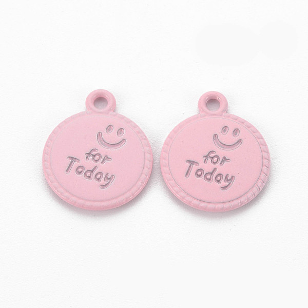 

PandaHall Spray Painted Alloy Pendants, Cadmium Free & Lead Free, Flat Round with Word For Today, Flamingo, 17x14x1.5mm, Hole: 1.8mm Alloy..., Pink