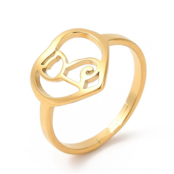 

PandaHall Ion Plating(IP) 201 Stainless Steel Finger Ring, Heart with Cat Rings for Women, Pet Theme, Real 18K Gold Plated, US Size 6 1/4...