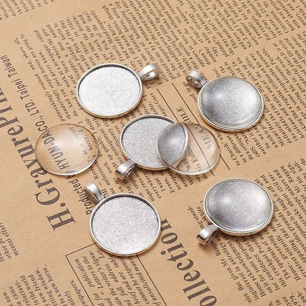 

PandaHall DIY Pendant Making, Tibetan Style Alloy Pendant Cabochon Settings and Transparent Glass Cabochons, Flat Round, Antique Silver..., Clear
