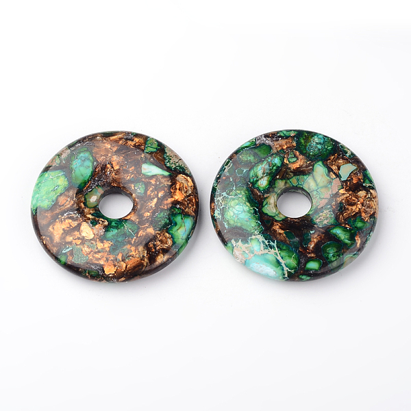 

PandaHall Assembled Bronzite and Imperial Jasper Big Pendants, Donut/Pi Disc, Dyed, Green, Donut Width: 20mm, 50x8~9mm, Hole: 10mm Mixed...